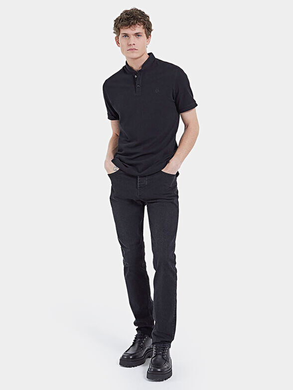 Black polo shirt with officer collar - 2