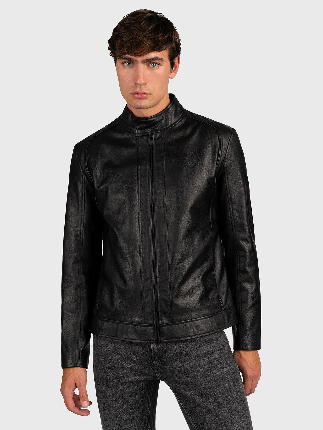 Black biker jacket in eco leather brand TRUSSARDI