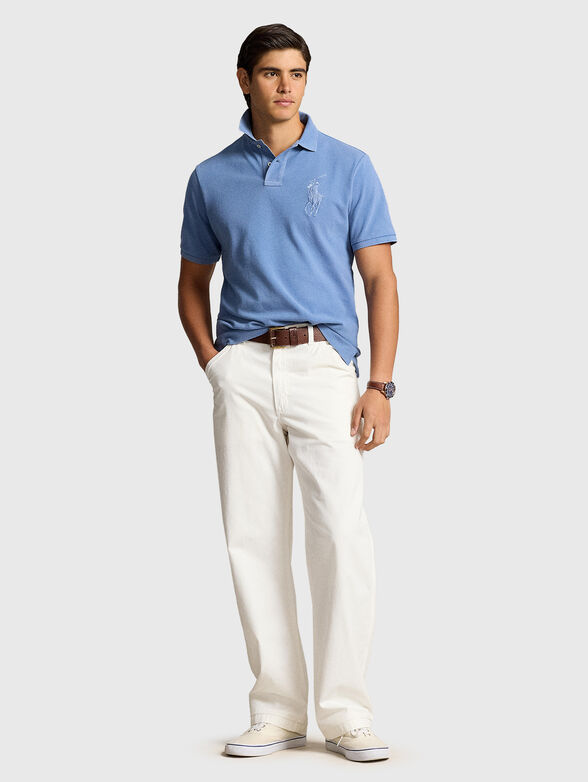 Blue polo shirt with logo embroidery - 1