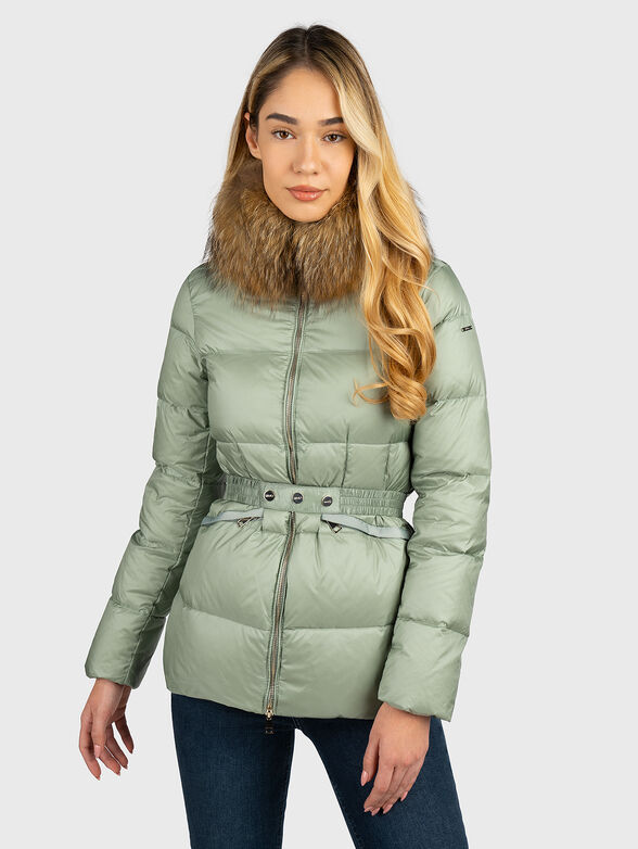 Padded jacket with faux fur collar in beige color - 1