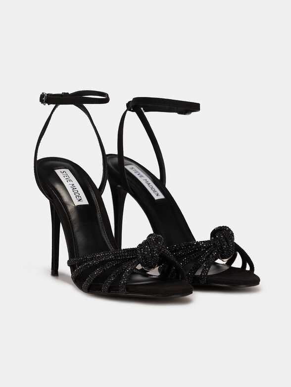 Beige heeled sandals with applied rhinestones - 2