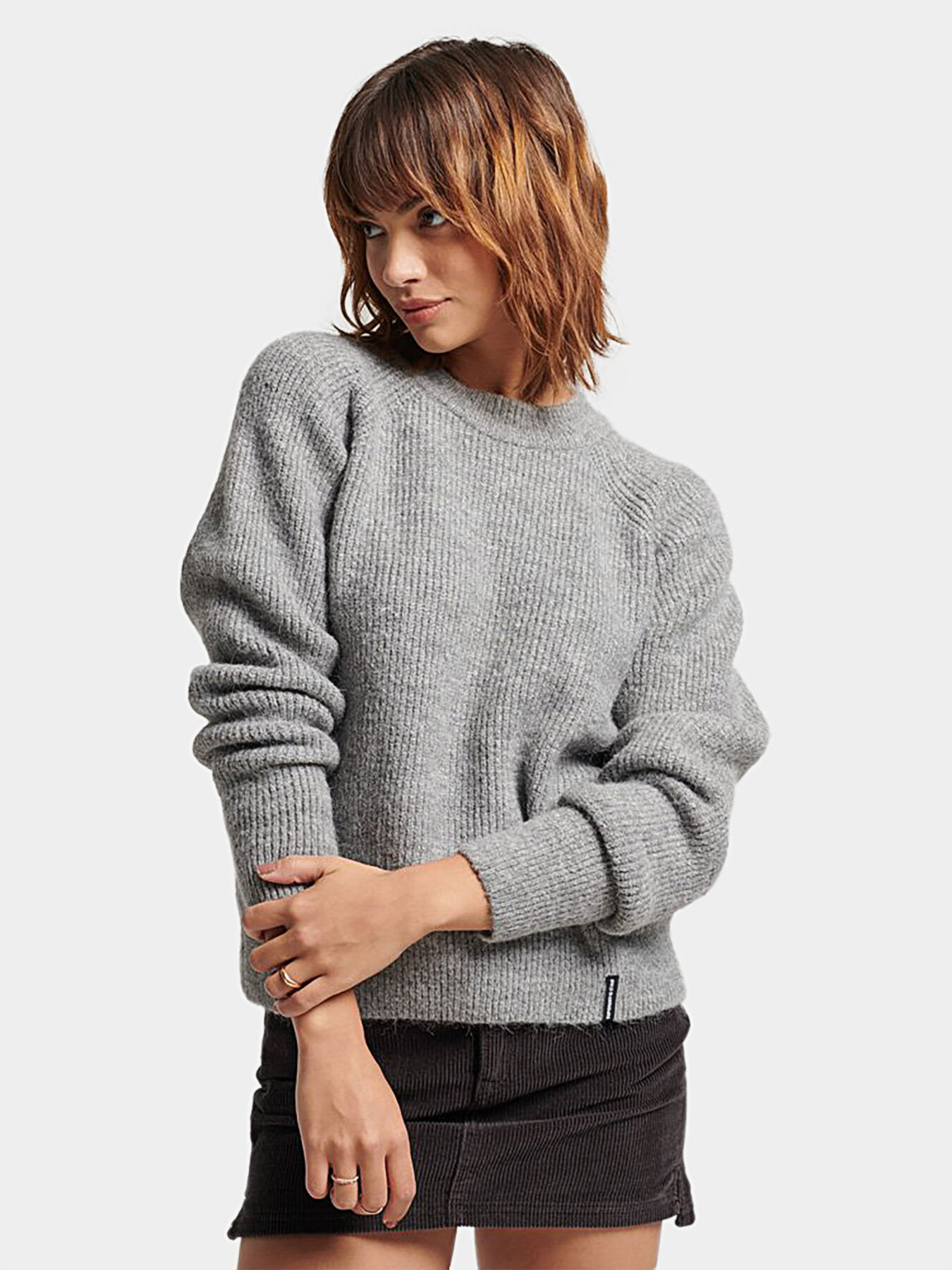 ESSENTIALS grey sweater with ribbed crew brand SUPERDRY Globalbrandsstore en
