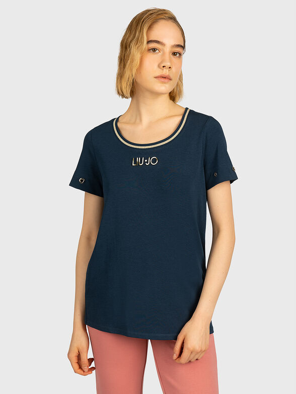 Blue t-shirt with gold-tone accents - 1