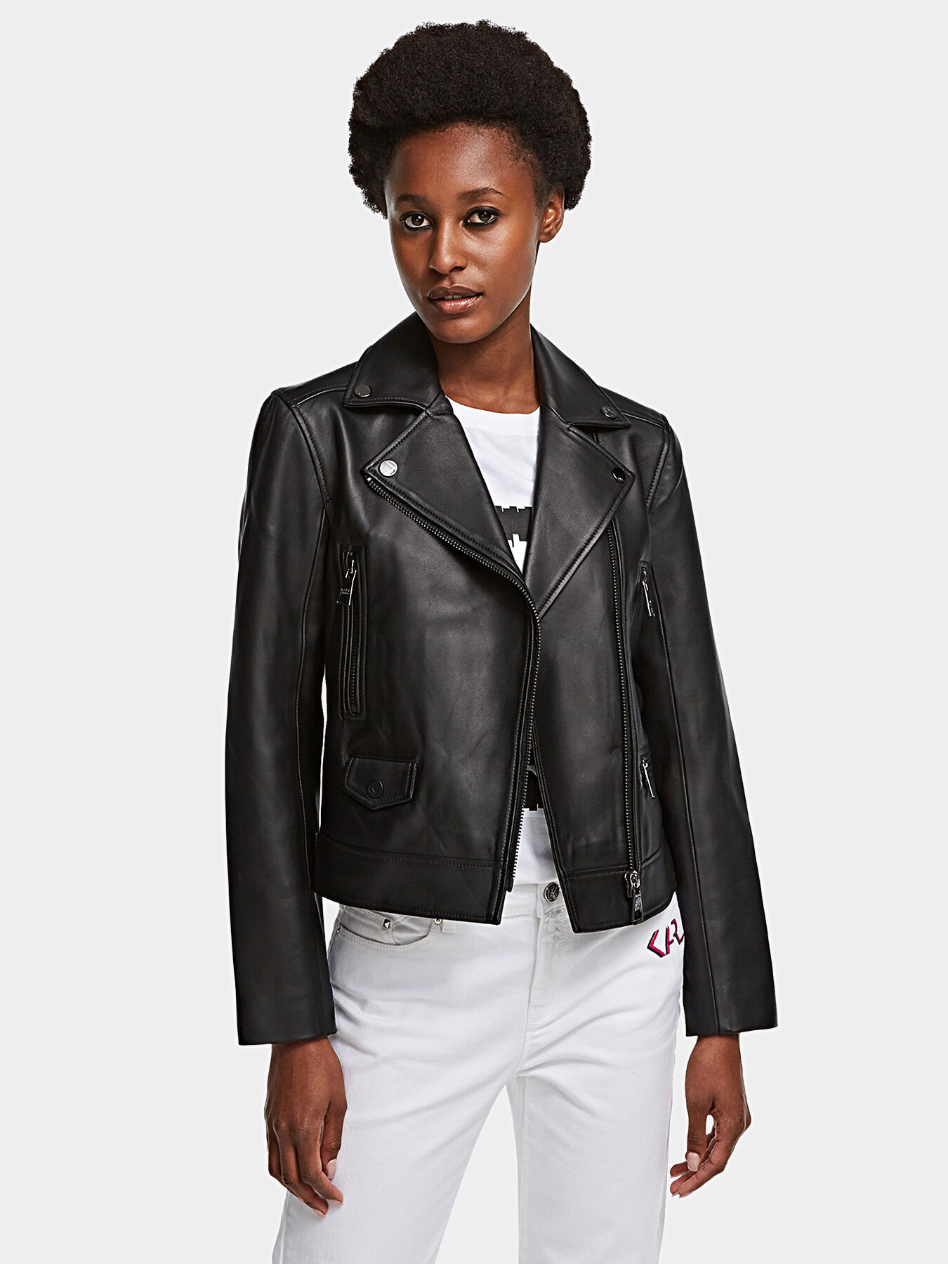 Karl lagerfeld leather biker jacket clearance