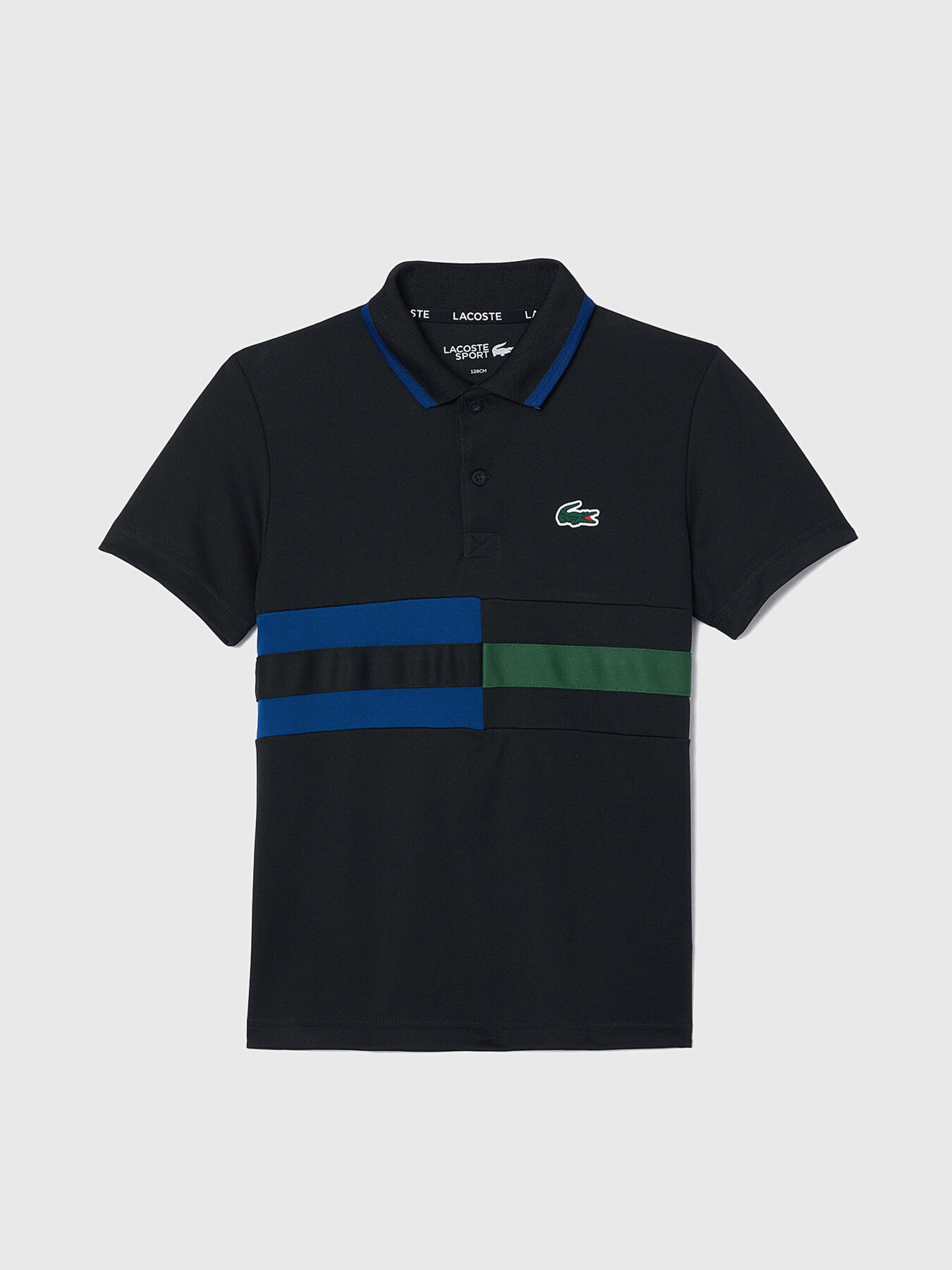 Black polo shirt with contrasting stripes brand LACOSTE
