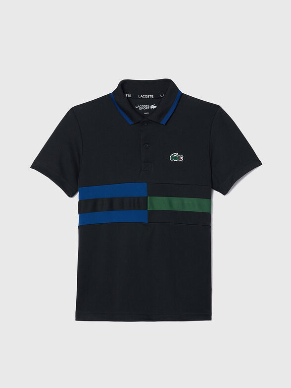 Black polo shirt with contrasting stripes - 0