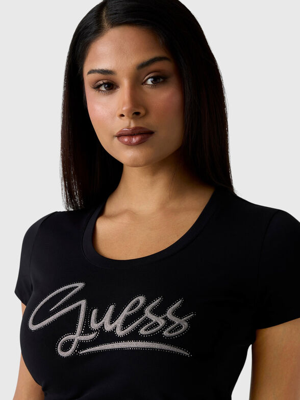 Black T-shirt with crystal appliqu&eacute;s - 4