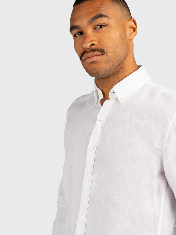 Beige linen shirt with logo detail - 4