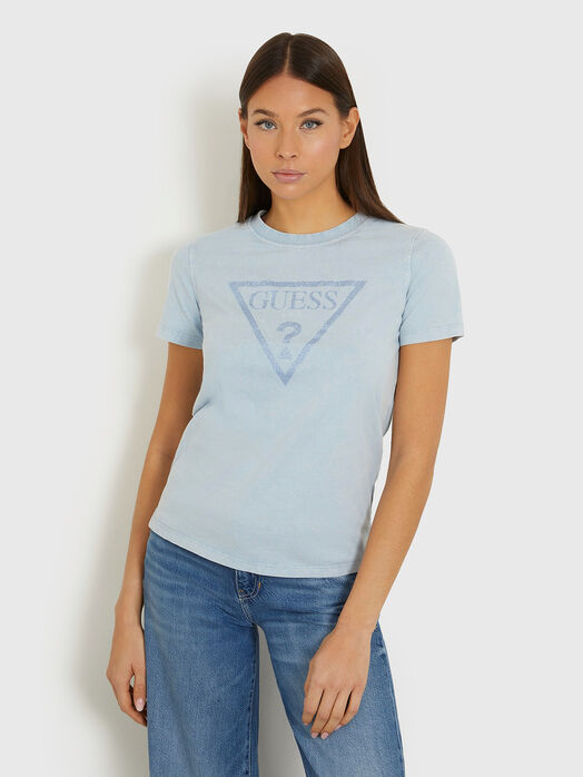 Crystal embellished T-shirt in blue