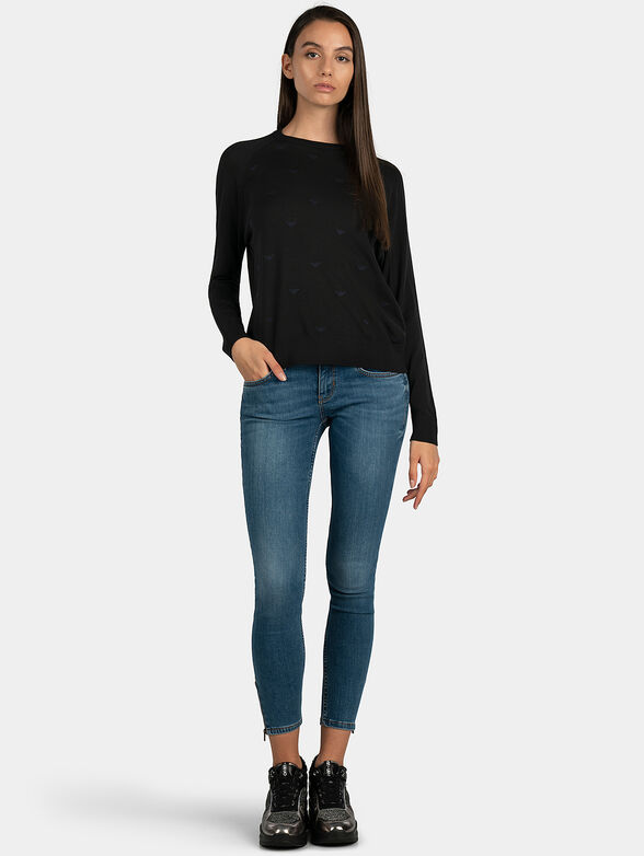 Black wool blend sweater with logo embroideries - 4