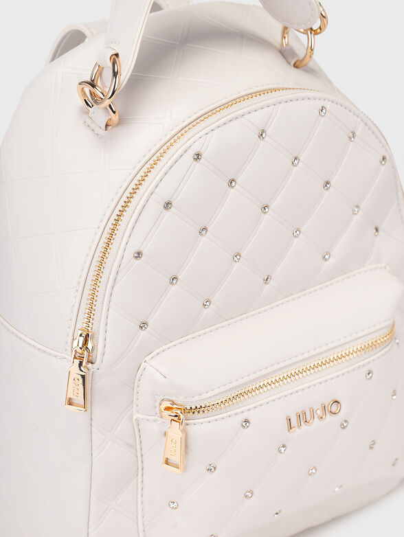Crystal embellished backpack in beige - 4