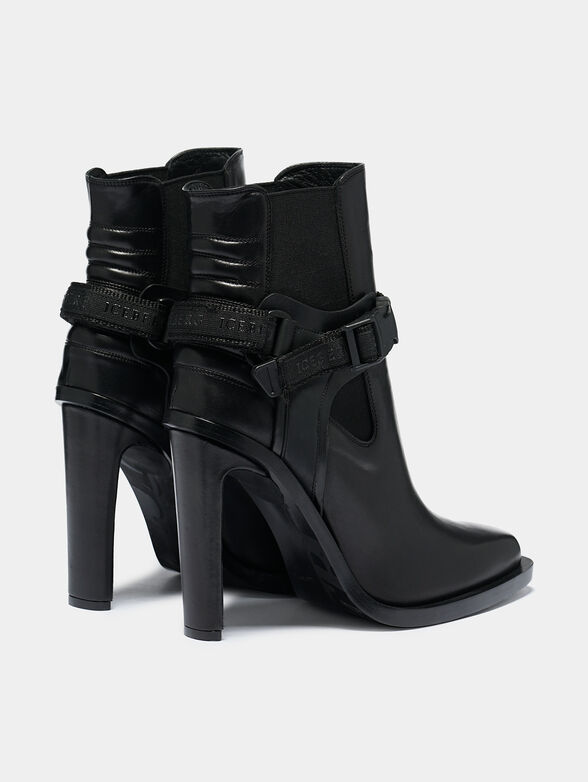 Black leather ankle boots with accent strap - 2