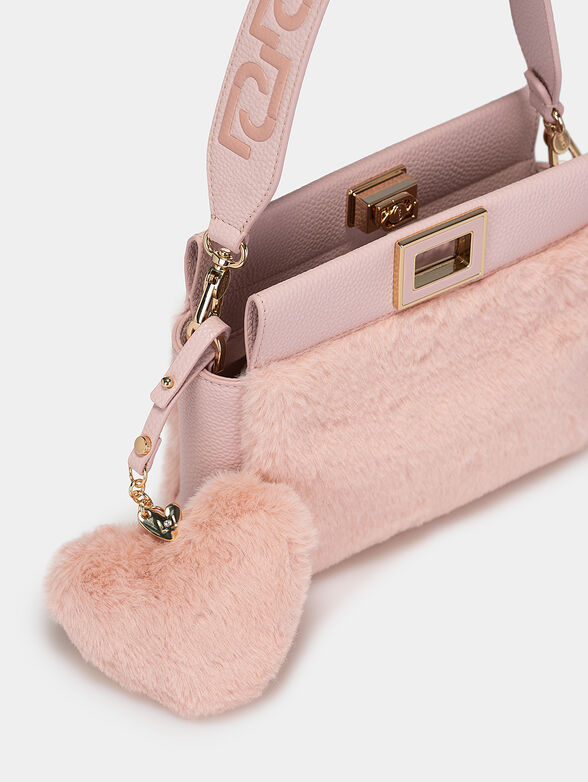 Handbag with faux fur texture and golden logo  - 4