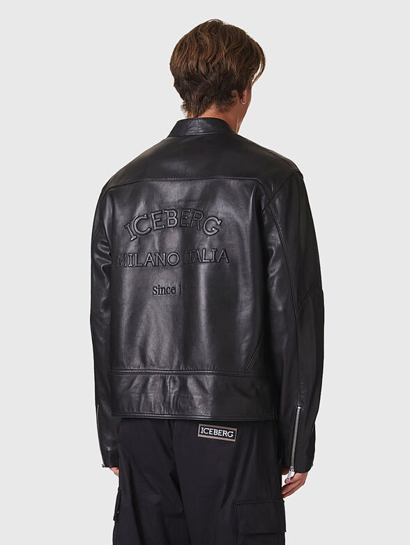 Leather jacket with embossed logo accent - 2
