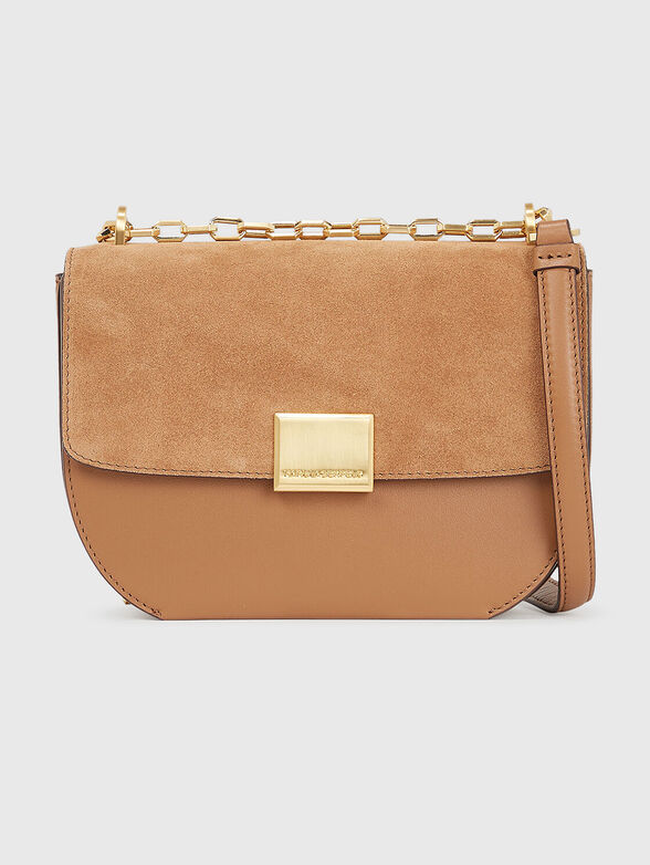 Crossbody bag in leather and suede with logo - 1