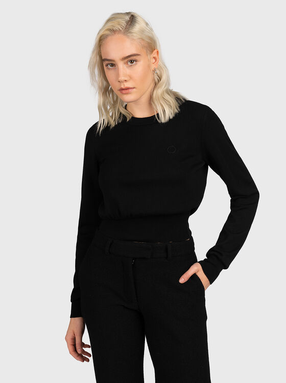 Скъсен пуловер от мерино вълна в черен цвят - 1