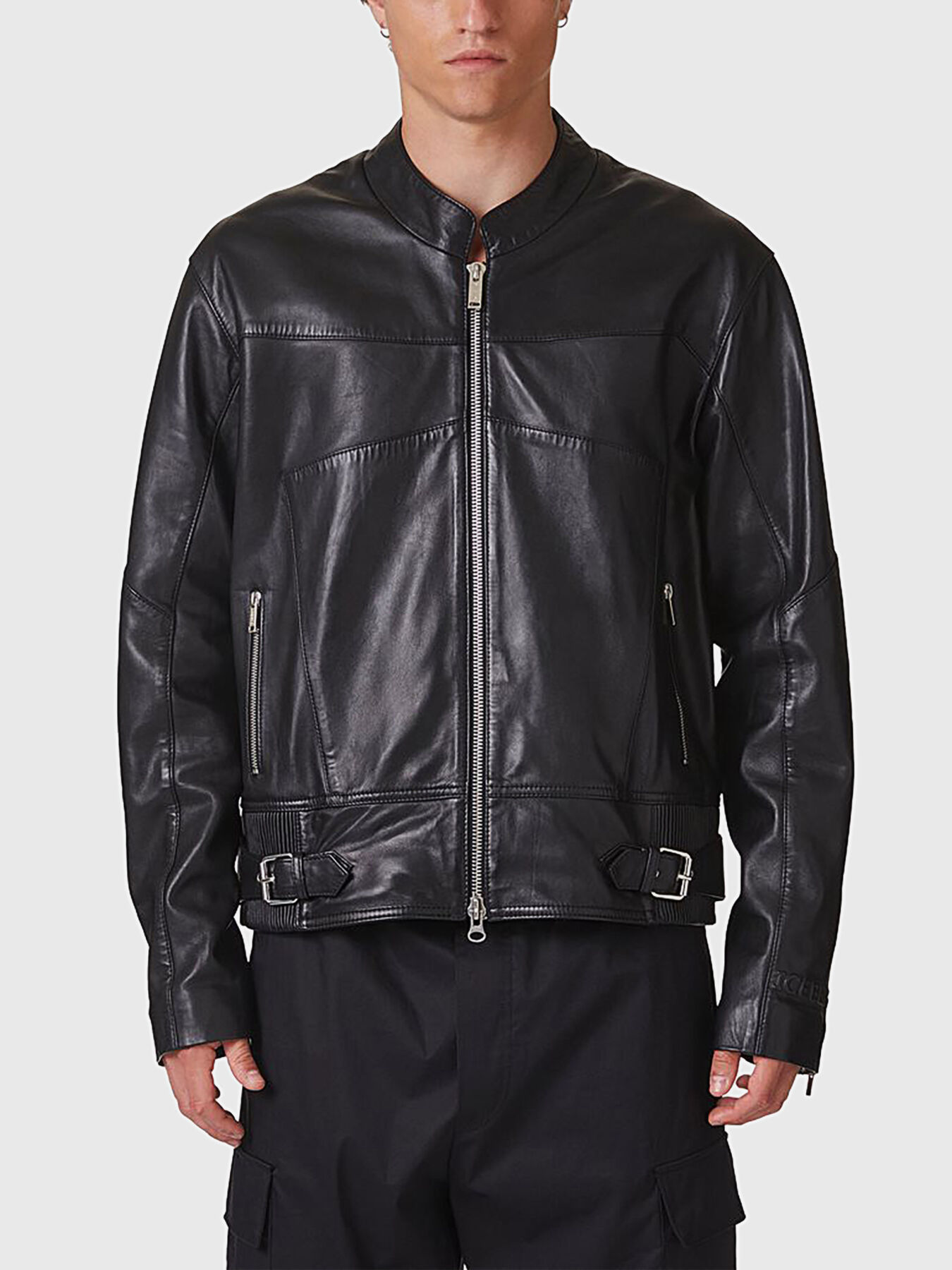 Leather jacket with embossed logo accent brand ICEBERG