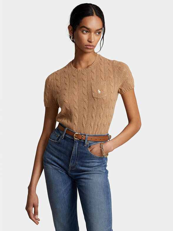 Knitted sweater with short sleeve and pocket - 1