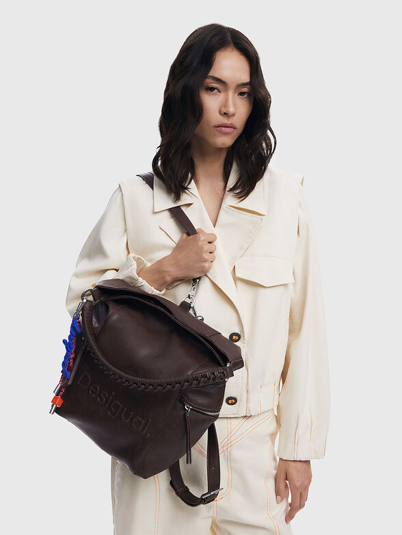 Faux leather large backpack with embossed logo - 2