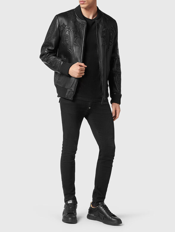 Leather bomber with broderie - 4
