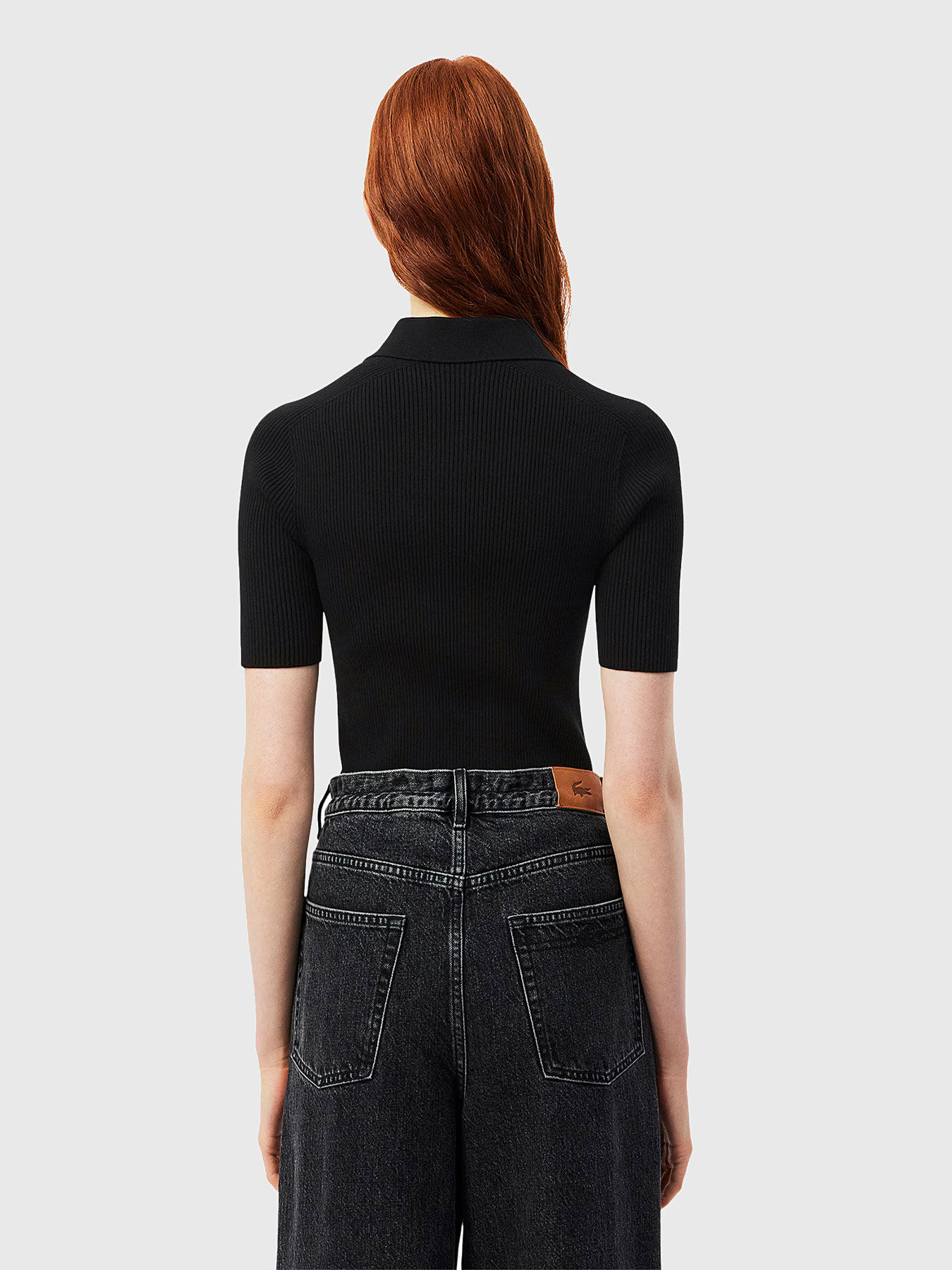 Knitted polo shirt in black brand LACOSTE — Globalbrandsstore.com/en