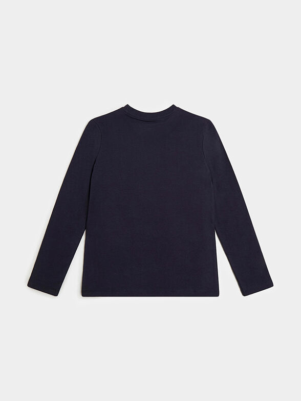 Dark blue blouse with long sleeves and logo print - 2