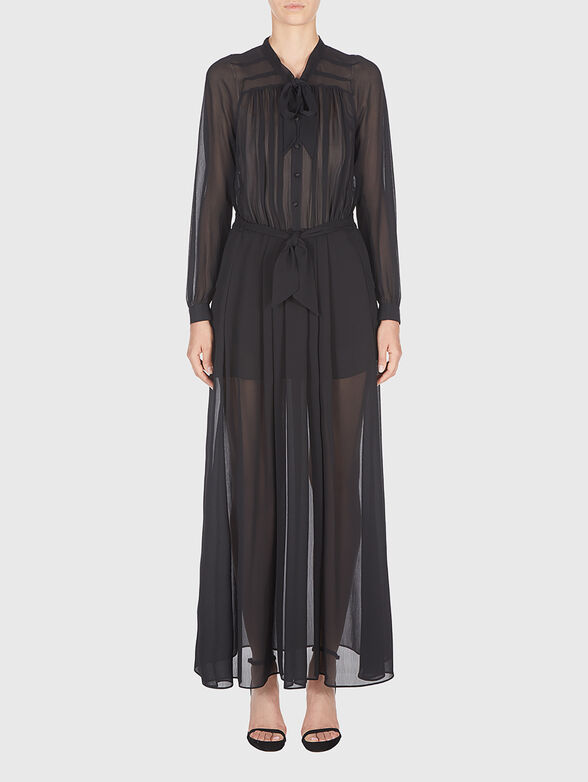 Maxi dress with long sleeves and sheer effect - 1