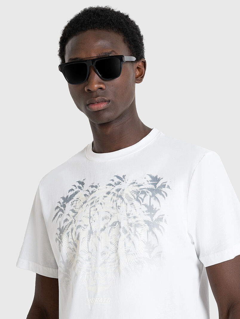 Cotton T-shirt with print in dark blue color - 3