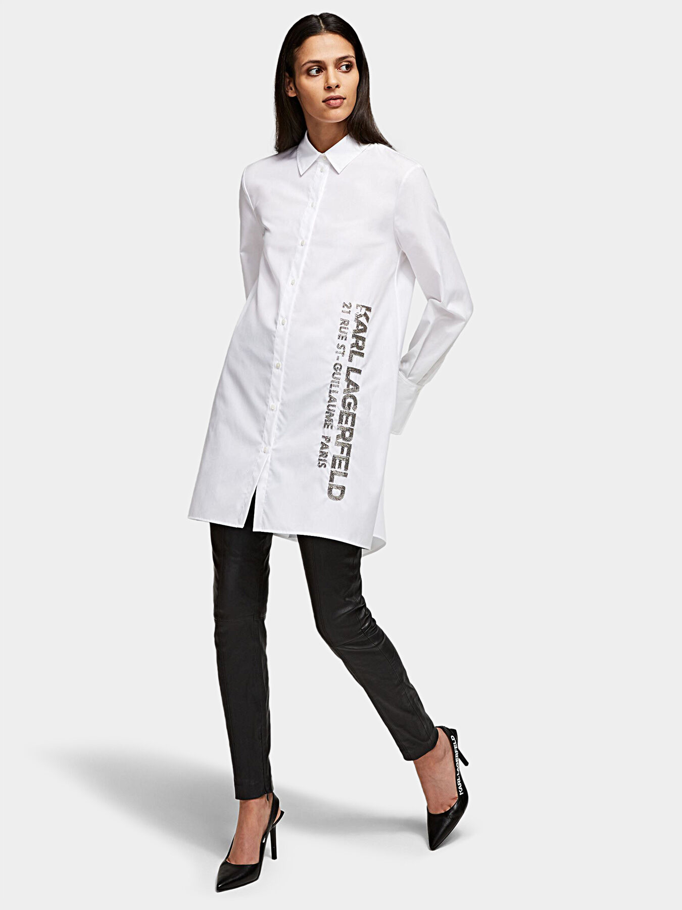 KARL LAGERFELD ロコウエストハントミティトレス 【関税込】 Karl Lagerfeld Women's Shirt Dress with Logo Belt - White