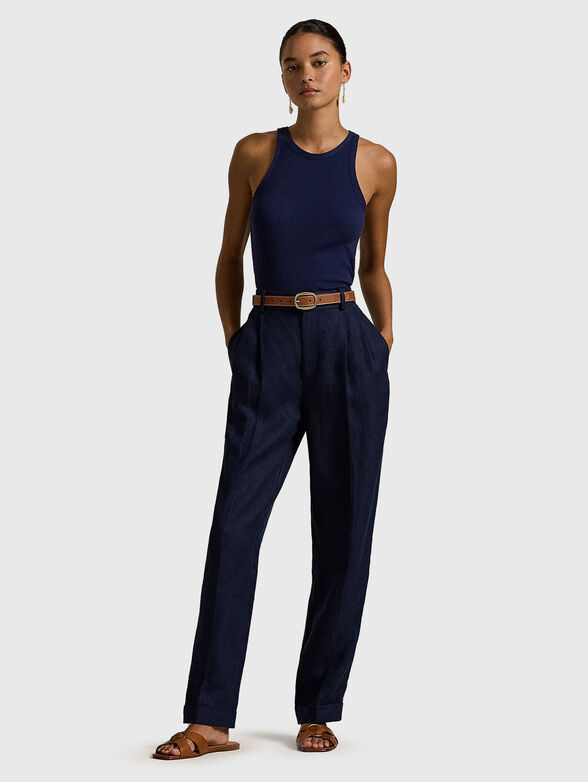Navy blue linen trousers - 4