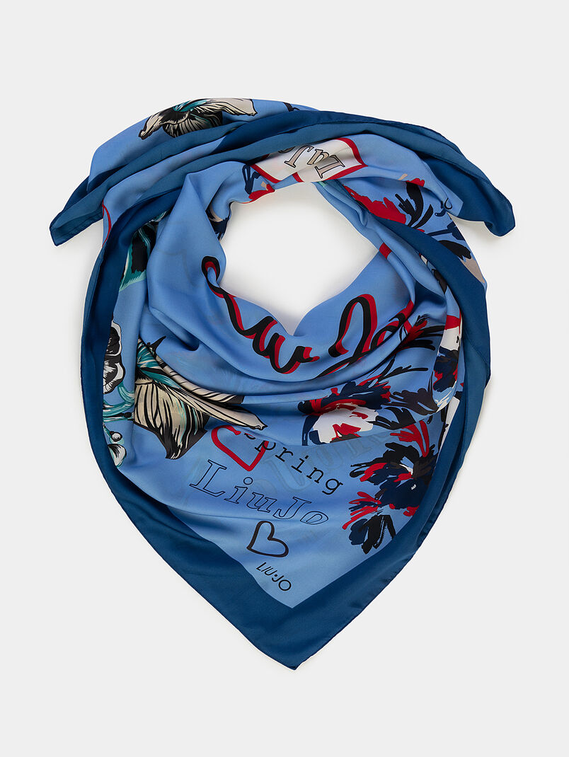 Blue scarf with floral print - 3