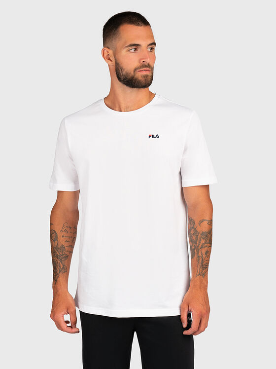 Бяла памучна тениска с лого - 1