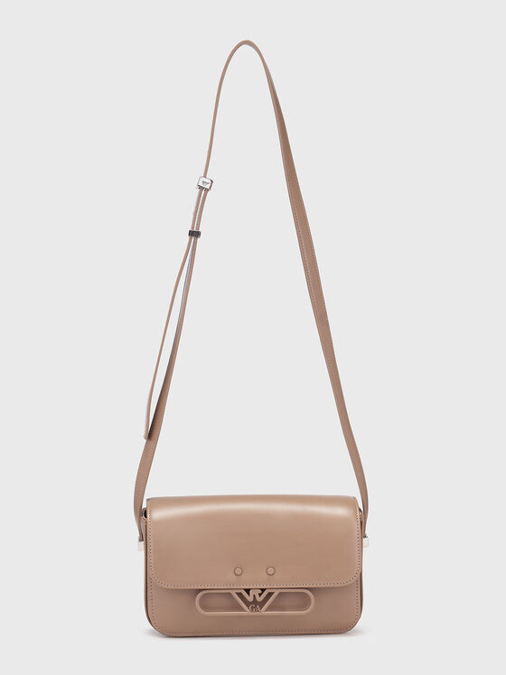 Бежова кросбоди чанта с лого - 1