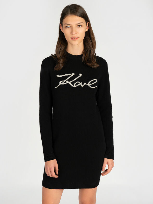 Black knitted dress with logo print - 1