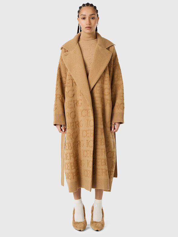 Knitted coat with embossed logo texture - 1