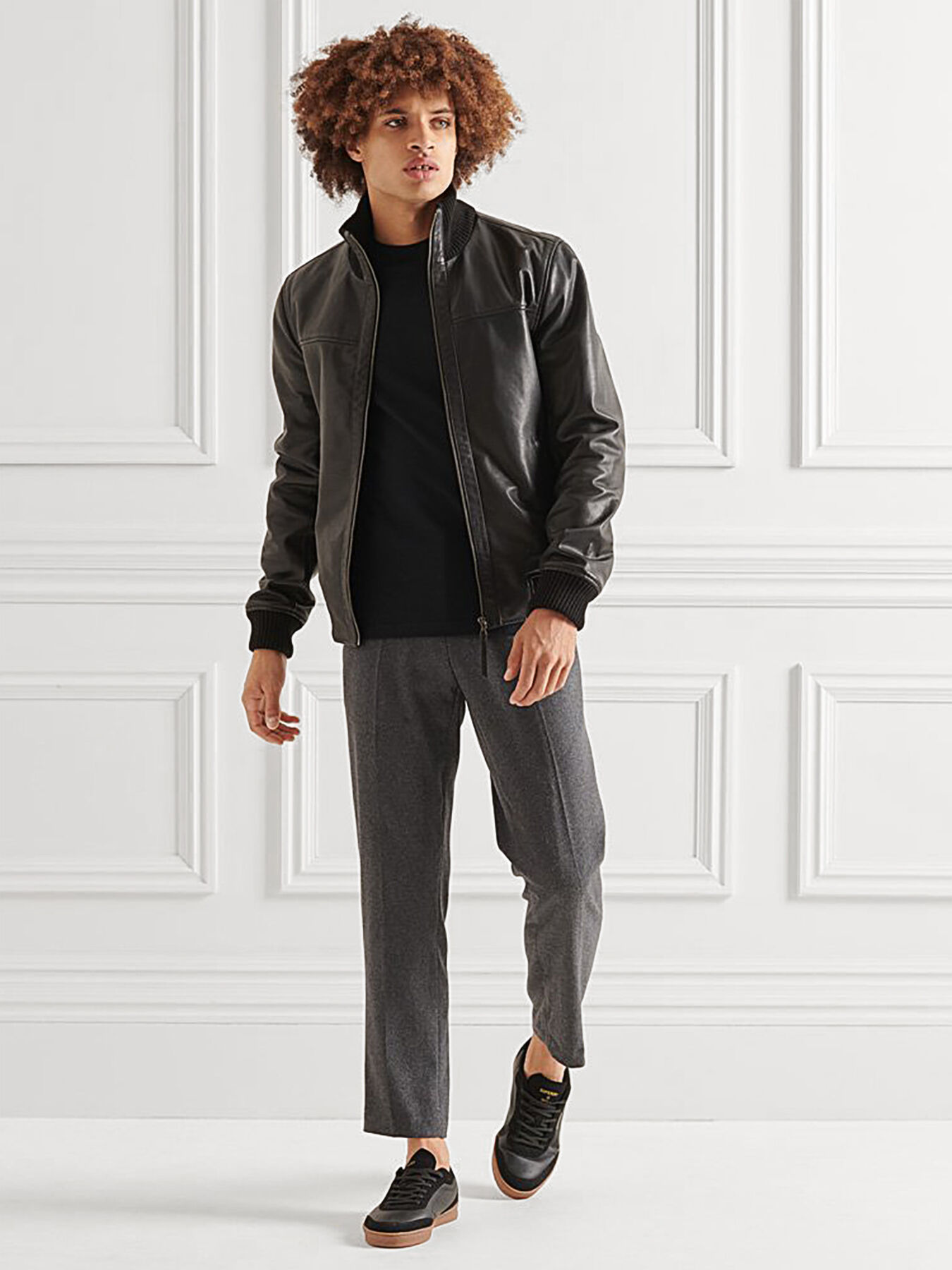 Leather jacket with metal logo detail brand SUPERDRY