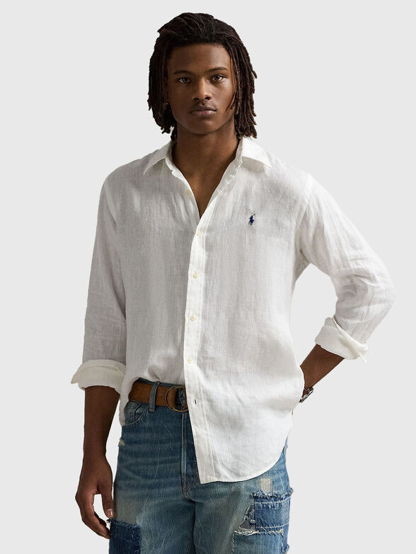 White linen shirt with contrasting logo - 1