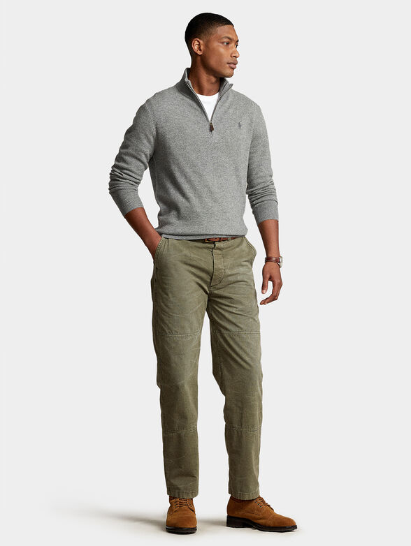 Grey merino wool sweater with zip - 1