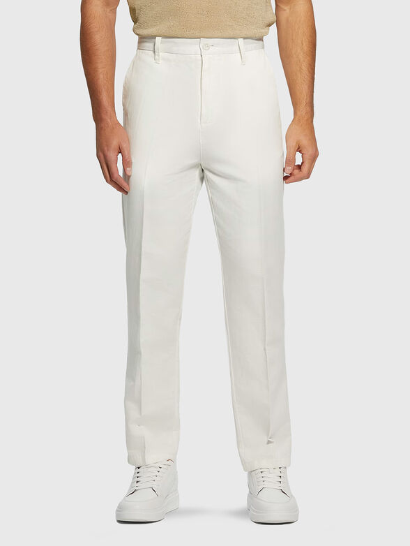 Blue linen blend chino trousers - 1