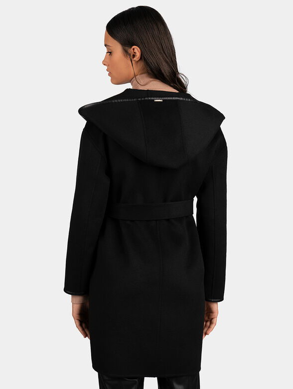 Black coat with leather details and belt - 2