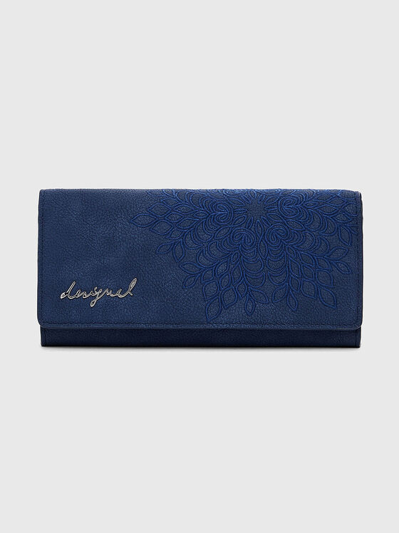 Портмоне в син цвят с бродерия  - 1