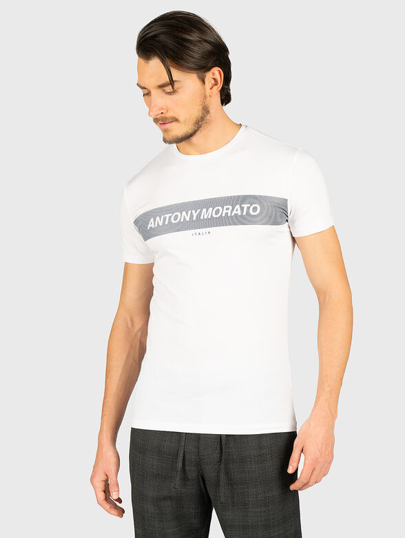 White cotton t-shirt with print - 1