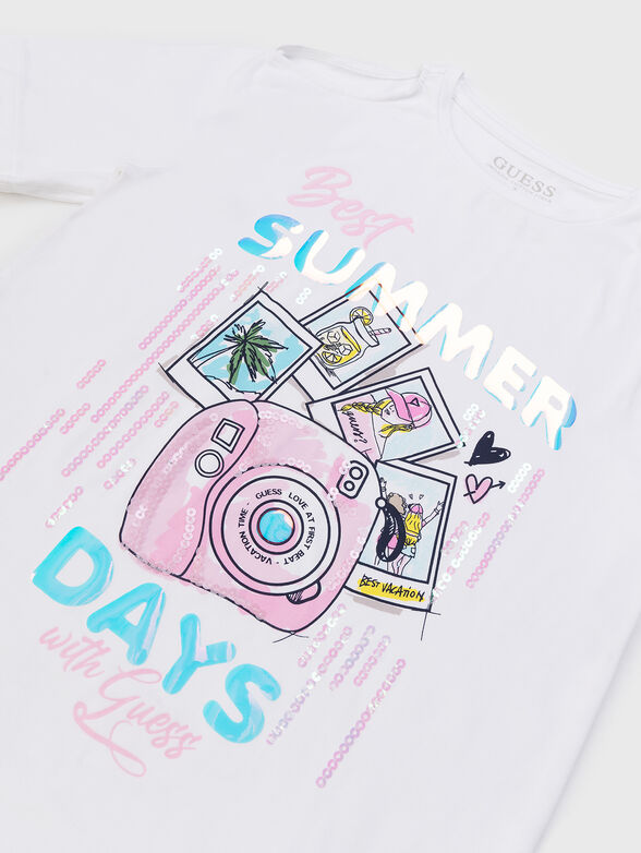 White T-shirt with print and sequins - 3