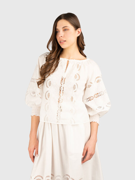 Cotton blouse with dropped shoulder