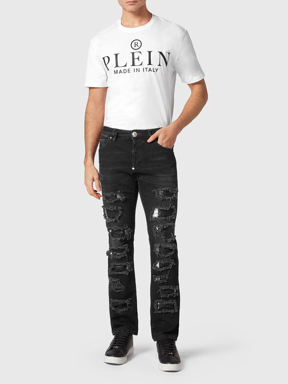 Blue slim jeans with snake accents  - 4