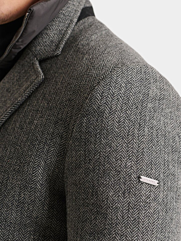 Wool blend coat with metal logo detail - 5