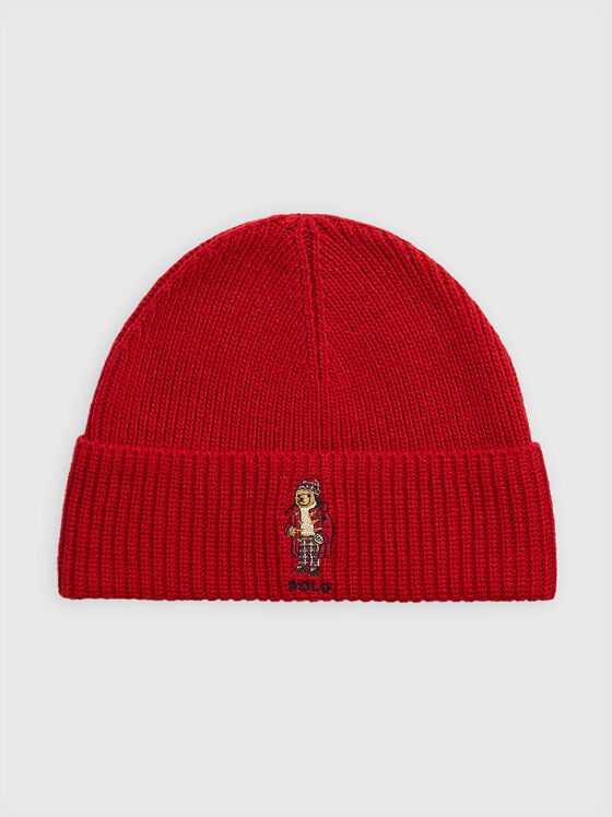 Червена плетена шапка Polo  Bear - 1