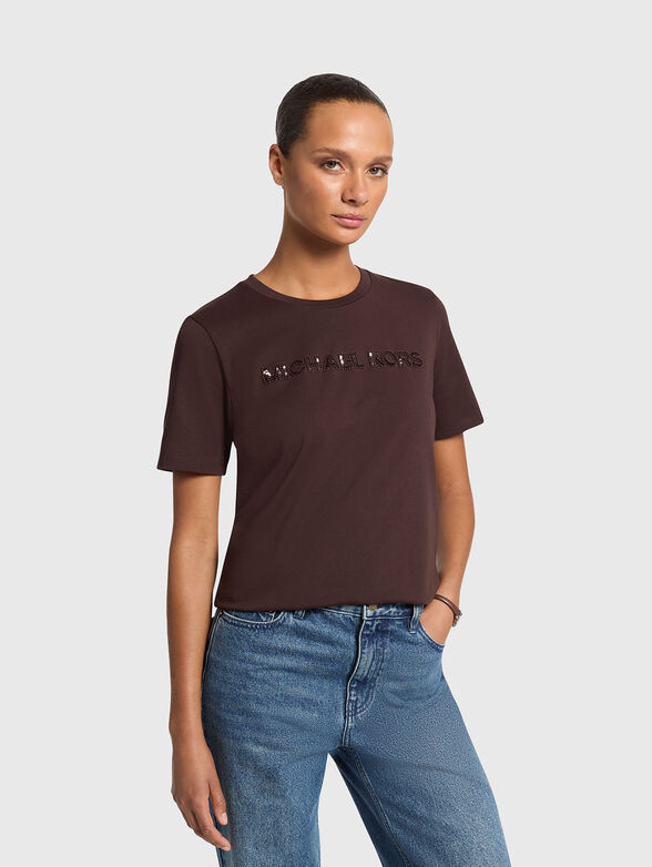 Brown T-shirt with appliqu&eacute;s - 1