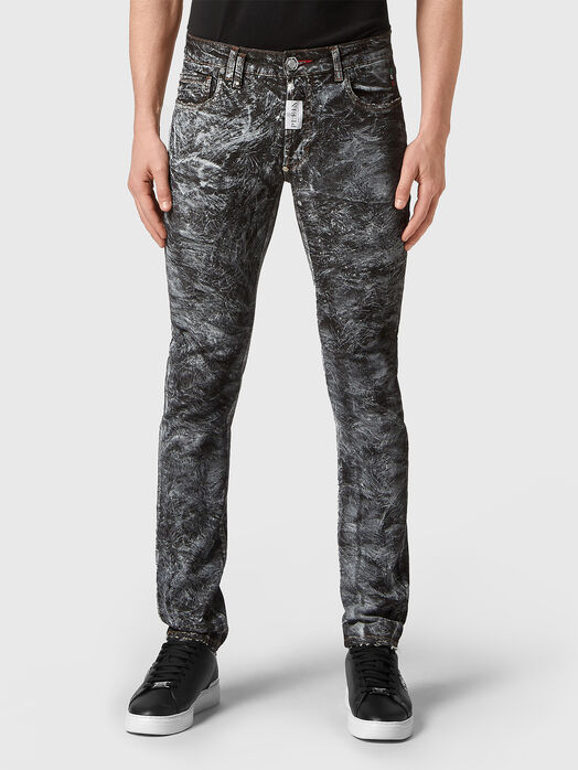 Abstract print straight jeans