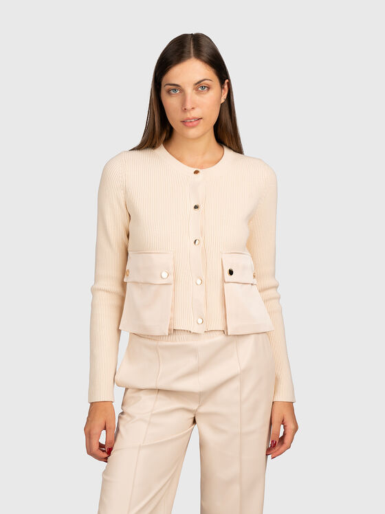 Жилетка в цвят екрю с джобове - 1